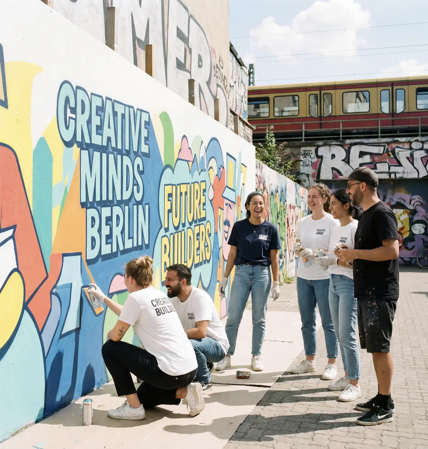 Graffiti Workshop Team Event in Berlin mit Unternehmen beim gemeinsamen Gestalten